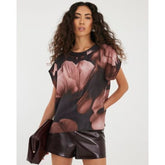 Pink Satin Floral Abstract Print T-Shirt