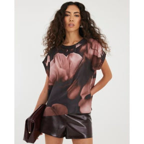 Pink Satin Floral Abstract Print T-Shirt