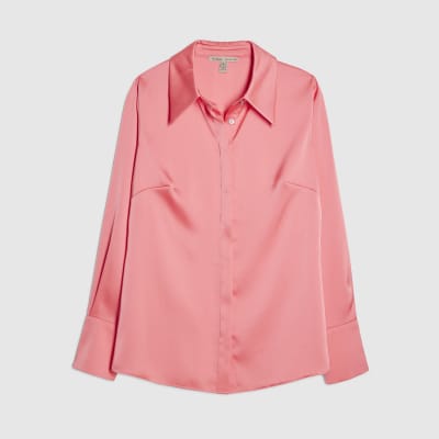 Pink Satin Long Sleeve Slim Fit Shirt