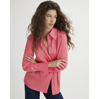 Pink Satin Long Sleeve Slim Fit Shirt