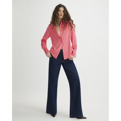 Pink Satin Long Sleeve Slim Fit Shirt