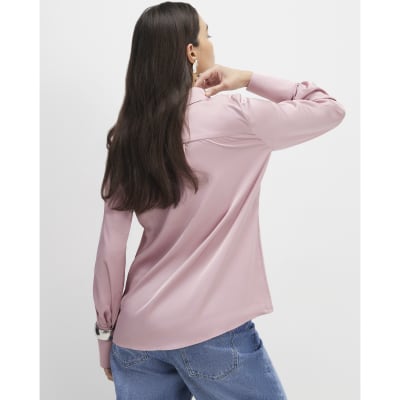 Pink Satin Long Sleeve Slim Fit Shirt