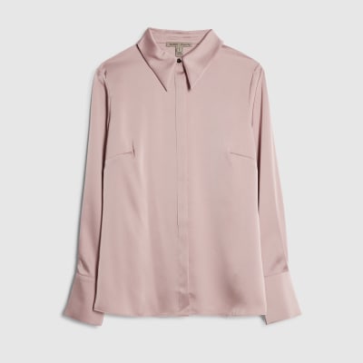 Pink Satin Long Sleeve Slim Fit Shirt