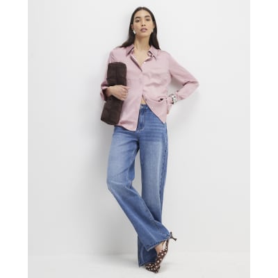 Pink Satin Long Sleeve Slim Fit Shirt