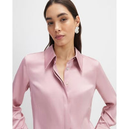 Pink Satin Long Sleeve Slim Fit Shirt