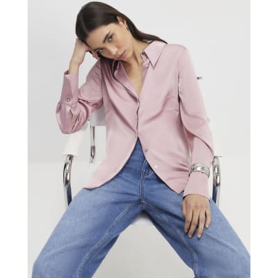 Pink Satin Long Sleeve Slim Fit Shirt