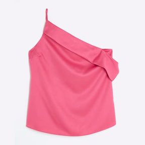 Pink Satin One Shoulder Top