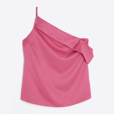 Pink Satin One Shoulder Top