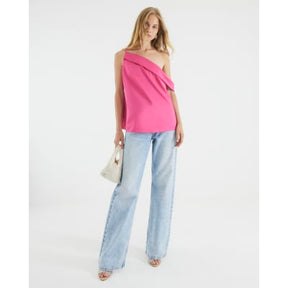 Pink Satin One Shoulder Top