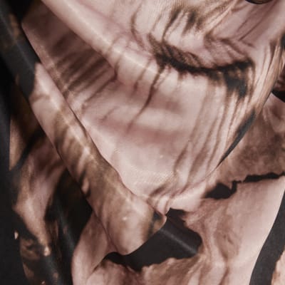 Pink Satin Printed Cowl Neck Slip Dress