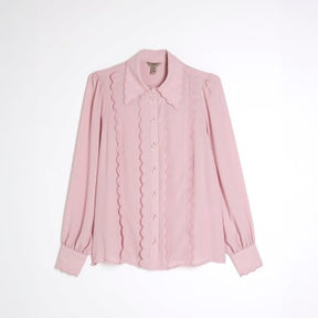 Pink Scallop Detail Chiffon Shirt
