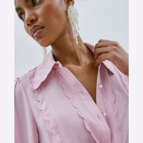 Pink Scallop Detail Chiffon Shirt