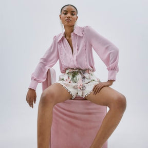 Pink Scallop Detail Chiffon Shirt