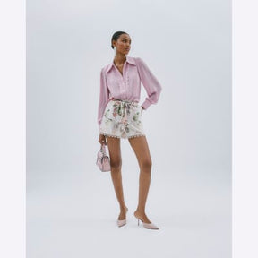 Pink Scallop Detail Chiffon Shirt