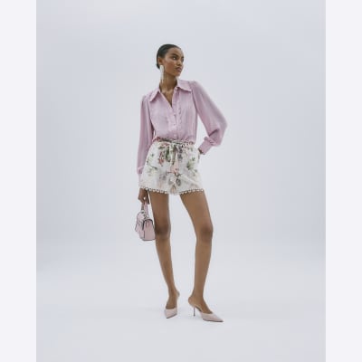 Pink Scallop Detail Chiffon Shirt