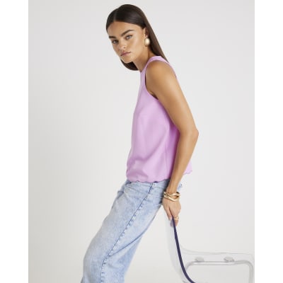 Pink Scallop Trim Tank Top