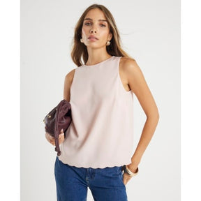 Pink Scallop Trim Tank Top