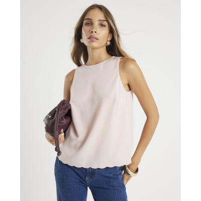 Pink Scallop Trim Tank Top