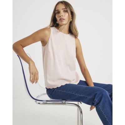 Pink Scallop Trim Tank Top