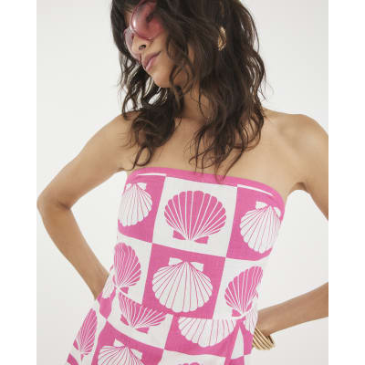 Pink Shell Print Beach Playsuit