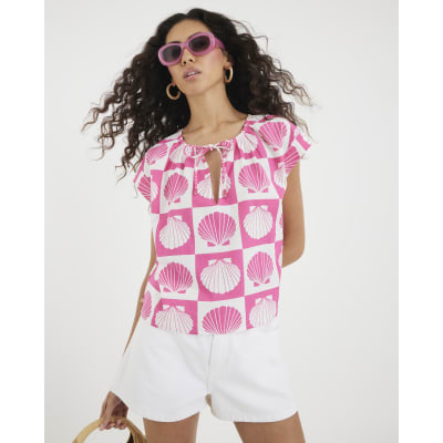 Pink Shell Print Beach Top