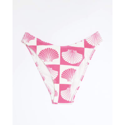Pink Shell Print Textured Bikini Bottoms