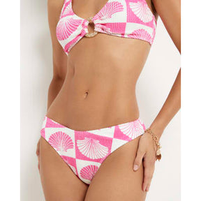 Pink Shell Print Textured Bikini Bottoms