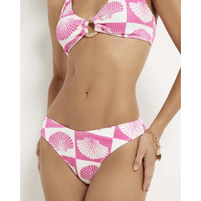 Pink Shell Print Textured Bikini Bottoms