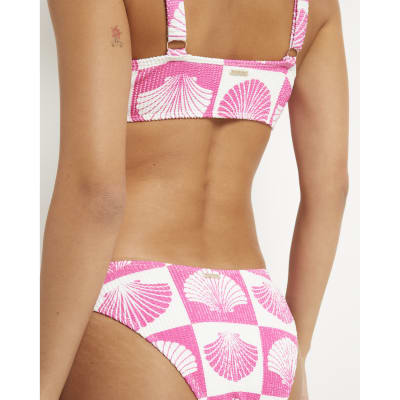 Pink Shell Print Textured Cami Bikini Top