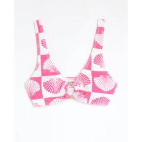 Pink Shell Print Textured Cami Bikini Top