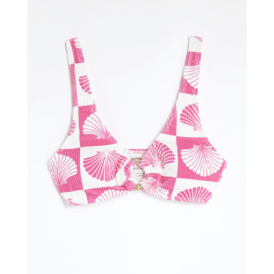 Pink Shell Print Textured Cami Bikini Top