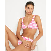 Pink Shell Print Textured Cami Bikini Top