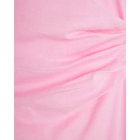 Pink Short Sleeve Drape Side Midi Dress