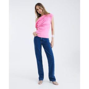 Pink Short Sleeve Drape Top