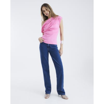 Pink Short Sleeve Drape Top