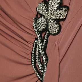 Pink Short Sleeve Draped Floral Trim Top