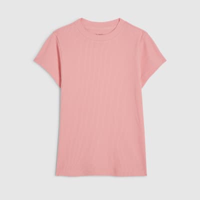 Pink Short Sleeve Fitted Ribbed T-shirt