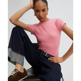 Pink Short Sleeve Fitted Ribbed T-shirt