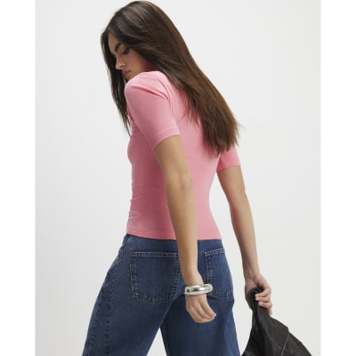 Pink Short Sleeve Fitted Top
