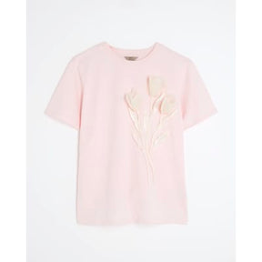 Pink Short Sleeve Organza Flower T-shirt