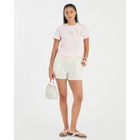 Pink Short Sleeve Organza Flower T-shirt