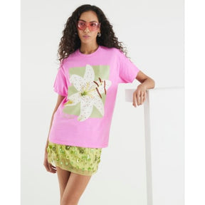 Pink Short Sleeve Photographic Floral T-shirt