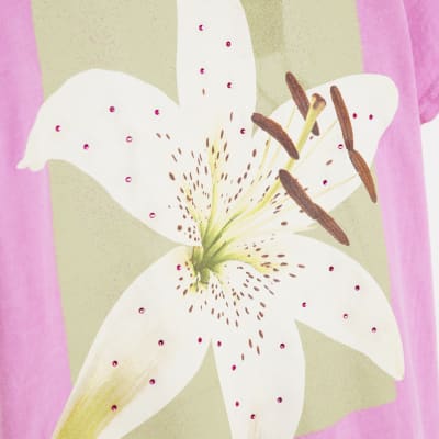 Pink Short Sleeve Photographic Floral T-shirt