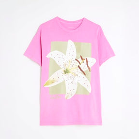 Pink Short Sleeve Photographic Floral T-shirt