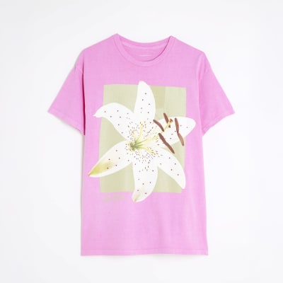 Pink Short Sleeve Photographic Floral T-shirt