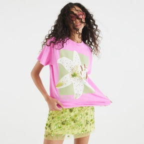 Pink Short Sleeve Photographic Floral T-shirt