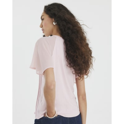Pink Short Sleeve Pleated Hybrid T-shirt