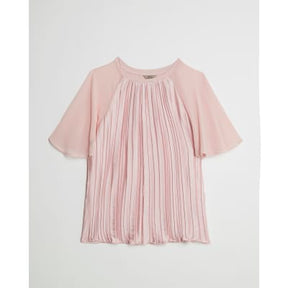 Pink Short Sleeve Pleated Hybrid T-shirt