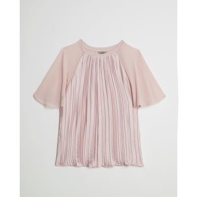 Pink Short Sleeve Pleated Hybrid T-shirt