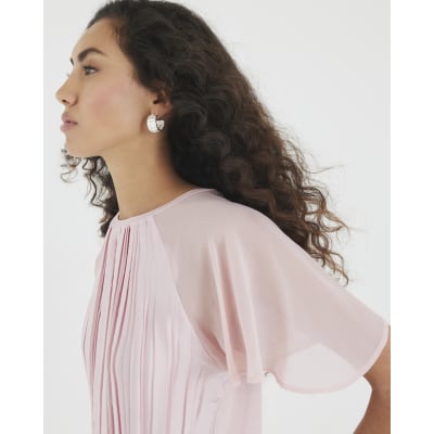 Pink Short Sleeve Pleated Hybrid T-shirt
